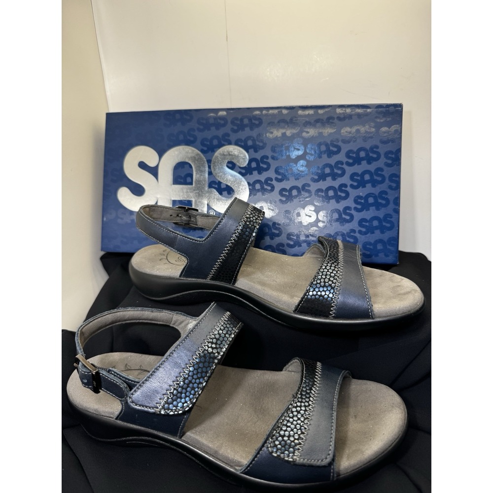 SAS Nudu Navy Iridescent Sandals Women's Shoes Size 8 M With Box EUC